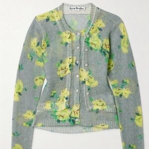 Acne Floral Cardigan in Gray and Yellow